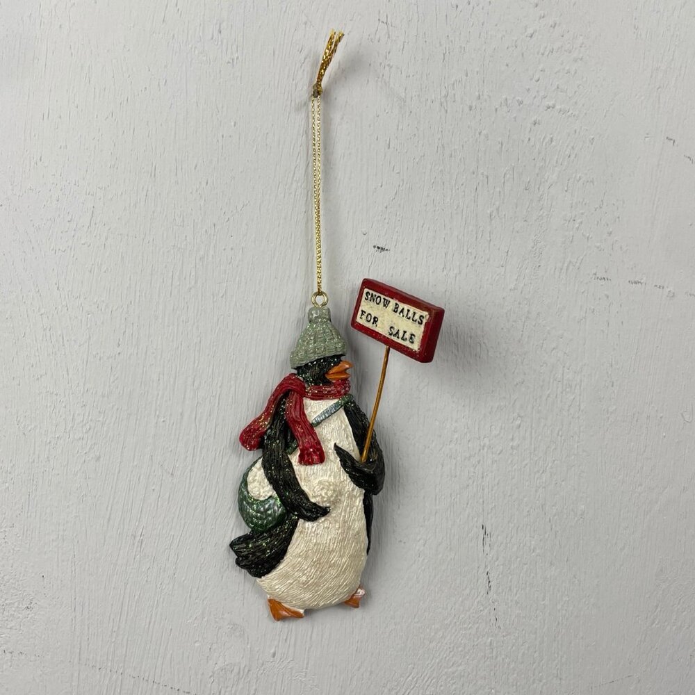 Christmas Ornament Penguin w/ sign Snow Balls for Sale Resin Sparkly Holiday